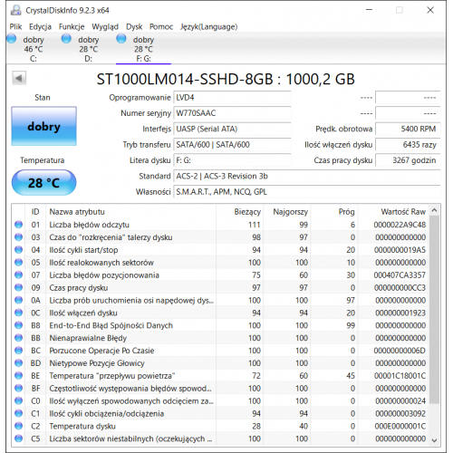 ST1000LM014-SSHD-8GB 1TB Dysk HDD 2.5 3267 godzin