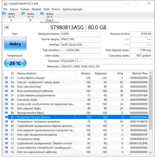 ST980813ASG 80GB Dysk HDD 2.5 1637 godzin